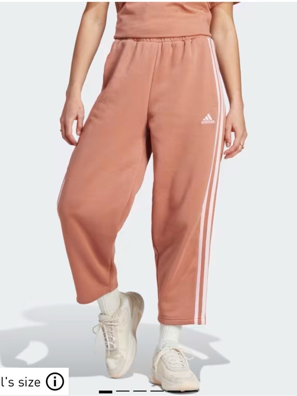 Adidas Essentials 3-Stripes Open Hem Wide Leg Fleece Pants Tan Pink Size Large